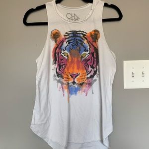 White Tank Top w Colorful Tiger - Size small
